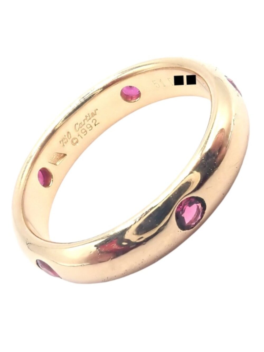 Authentic! Cartier Stella 18k Rose Gold Ruby Band Ring Size 51